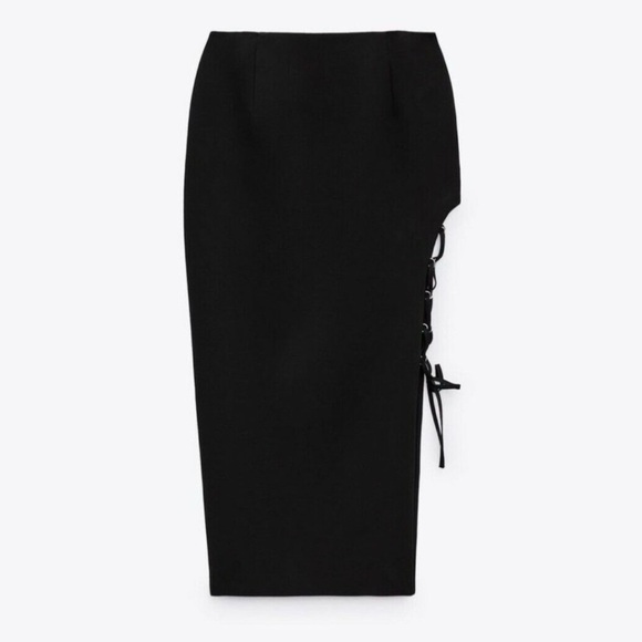 ZARA | Lace Up Black Pencil Skirt | Large | NWT - Picture 6 of 7